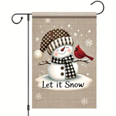 Imagem de Starlit Patio 30,5 x 45,7 cm Let It Snow boneco de neve bandeira de jardim de Natal pássaro cardeal inverno decoração de quintal ao ar livre banner sazonal feriado dupla face vertical casa decoração