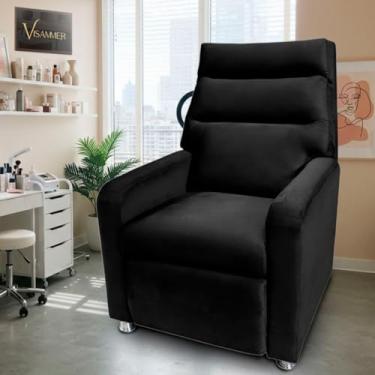 Imagem de Poltrona do Papai Reclinavel Confortavél Estofada com Espuma Tecido Veludo Idosos Sala (preto)