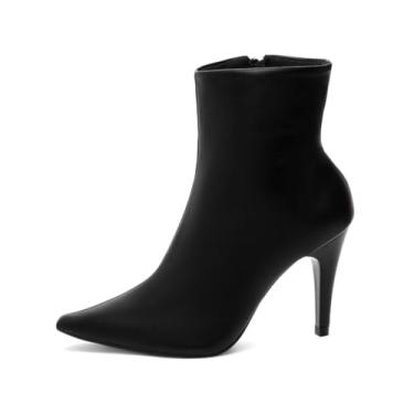 Imagem de Bota Feminina Cano Curto Salto Alto Fino 9 cm Confortável Napa ou Verniz Zíper Lateral (Napa Preto, BR, Adulto, Numérico, 34)