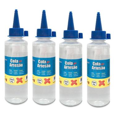 Imagem de 4 Cola De Silicone Líquida Artesanato Eva Isopor Couro 100Ml