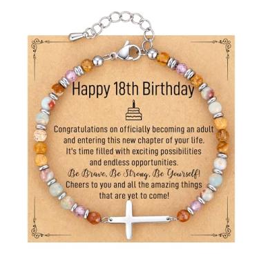 Imagem de AryaHozel Presentes de aniversário para mulheres, pulseira de cruz de pedras preciosas coloridas, presentes de aniversário de 15, 16, 18, 21, 30, 40, 50, 60, 65 anos, presentes de aniversário para