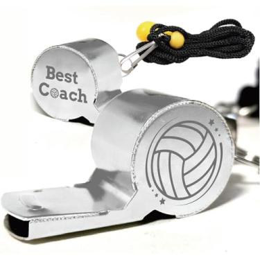 Imagem de CREATCABIN 1 caixa de apitos de voleibol melhores treinadores apito prata metal aço inoxidável esportes ensina som claro alto equipamento de árbitro com cordão para treinamento de oficiais ao ar livre