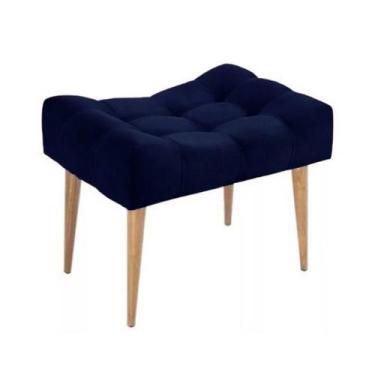 Imagem de Puff banqueta retangular azul marinho pé palito com detalhe em costura