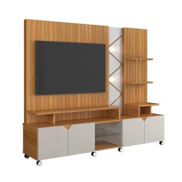 Imagem de Home Cross Frisado - Mdp-mdf Divisória E Prateleira De Vidro Led Embutidas Jequitiba-off White- Lukaliam Móveis Jequitiba-off White