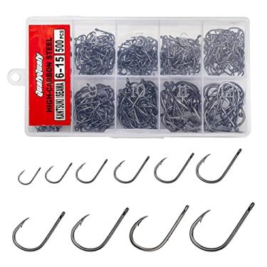 Imagem de QualyQualy 500 peças ganchos de pesca de aço carbono de alta resistência de água doce, ganchos de pesca com caixa de plástico 6#-15#