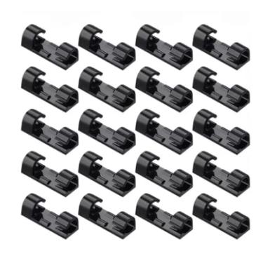 Imagem de Kit Clipes Organizadores de Fios e Cabos com Fixador Adesivo Forte 20 Unidades (Preto)