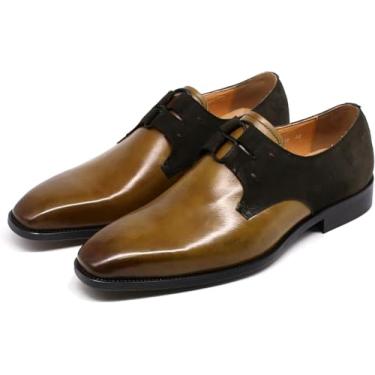 Imagem de Vestido Formal Masculino Oxfords Couro Real Lace-ups Negócios Casual Wingtip Festa De Casamento Derby Sapatos, Khaki, 40 EU