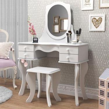 Imagem de Kit Penteadeira Princesa com Espelho e Banqueta 4 Gavetas Estilo Prove