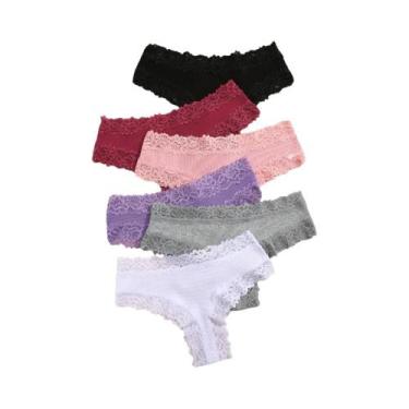 Imagem de Conjunto De Calcinha Feminina Sexy De Cintura Baixa Com Renda De Algod