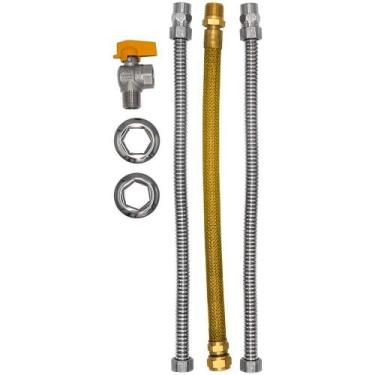 Imagem de Kit Ligação Aquecedor 1/2"Água 3/4"Gás 40cm Registro 90 DRUCK