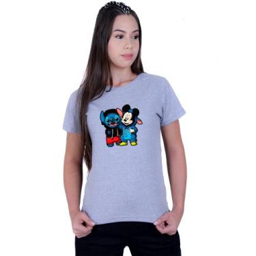 Imagem de Camiseta Baby Look Feminina Lilo Stitch Mickey Mouse - Lafre, Cinza, M