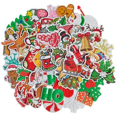 Imagem de JEFUZH Adesivos de Natal para passar a ferro | Pacote com 40 adesivos bordados para chapéus, roupas, jeans, meias, reparos decorativos | Materiais de artesanato DIY para mulheres e meninas
