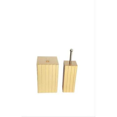 Imagem de Lixeira 7 L Dourada Ripada Com Porta  Escova Sanitária - Adéqua