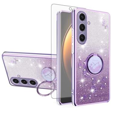 Imagem de Asuwish Capa de celular para Samsung Galaxy S25 Plus S25+ 5G com protetor de tela de vidro temperado, suporte de anel, brilhante, transparente, híbrido, TPU, capa protetora S25Plus 25S + S 25 25+