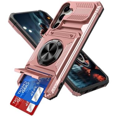 Imagem de LEMAXELERS Capa protetora para Samsung Galaxy A26 5G com suporte para cartão giratório magnético de 360°, camada dupla, à prova de choque, compartimento para cartão, capa protetora para Samsung A26 5G