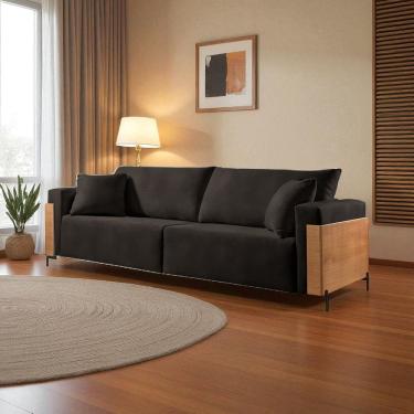 Imagem de Sofá Fixo Heitor 3 Lugares Luxo Pé de Metal 2,20m Castellar Móbile Sintético Preto