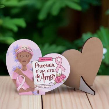 Imagem de Kit 10 Lembrancinhas MDF Coração Outubro Rosa Prevenção e Conscientiza