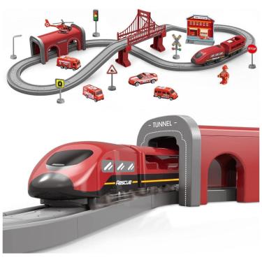 Imagem de Conjunto de Trenzinho de Brinquedo com 66 Peças e Trilhos Conexão Magnética para Crianças de 3 a 7 anos, Wdmiya, Vermelho