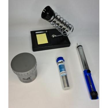 Imagem de Kit Suporte Ferro De Solda + Estanho + Pasta + Sugador - GC