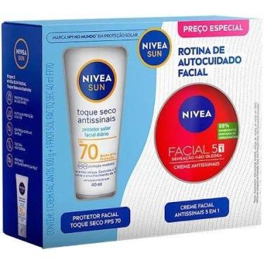 Imagem de Kit Protetor Solar Facial Toque seco Antissinais FPS70 40ML + NIVEA Cr