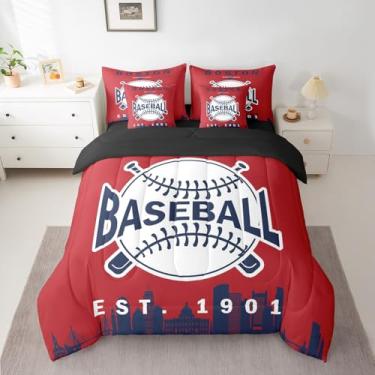 Imagem de Jogo de cama solteiro de beisebol para meninos, 7 peças, cama de beisebol em uma bolsa, jogos esportivos, para quarto de crianças, adolescentes, adultos, conjunto de cama com silhueta de cidade