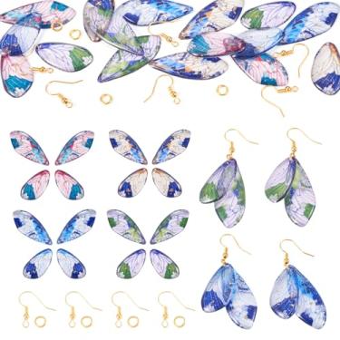 Imagem de 4 conjuntos de pingentes de asas de borboleta de resina cintilantes pingentes de asa de inseto animal com gancho de brinco e anéis de salto para mulheres, brincos pendentes de gota, fabricação de