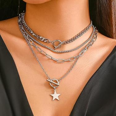 Imagem de Colar de pentagrama gótico em camadas para presente feminino Star Stack, Medium, Latão, Sem Pedra Preciosa