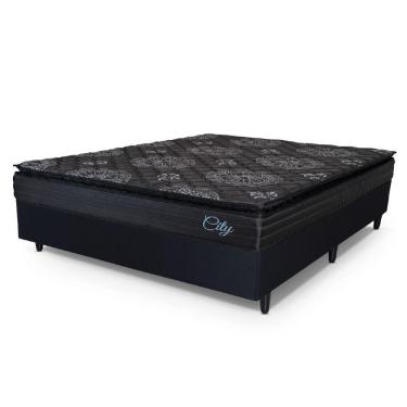 Imagem de Cama Box Casal Queen Colchão Com Molas Ensacadas City Pillow Top 158x198x61cm Hellen Preto