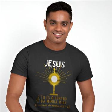 Imagem de Camiseta Religiosa Jesus Estampa Dourada Metálica - Sublimium, Preto, 