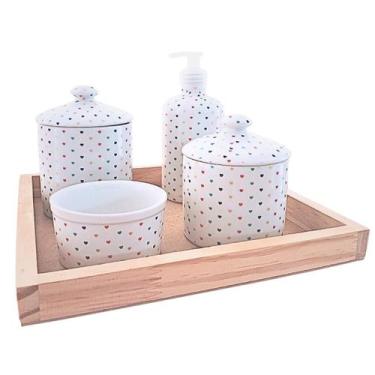 Imagem de Kit Higiene Bebê Lavabo 4 ou 5 pçs Poá c/ Pegador Porcelana - Antilope