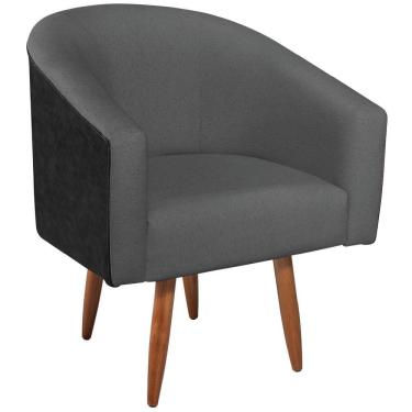 Imagem de Poltrona Luiza Pés Palito Factor Preto E Linho Cor Cinza Escuro