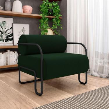 Imagem de Poltrona Decorativa Sala De Estar Polatsk Base Industrial De Ferro Veludo Verde G33