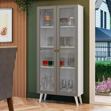 Imagem de Cristaleira 70 Cm 2 Portas De Vidro Com Pés Cônicos Branco-cinza-branco Vik Madesa