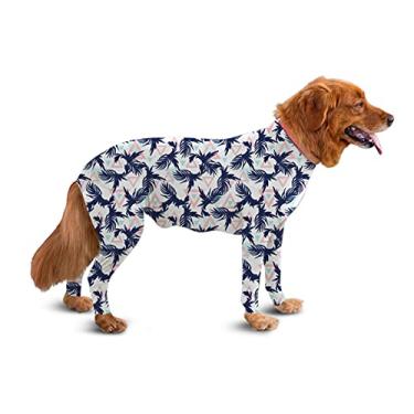 Imagem de Shed Defender Body original para cães visto no tanque de tubarão, contém queda de pelo de cachorro para casa, carro, viagem, camiseta calmante para ansiedade, macacão corporal de recuperação de cirurgia e colarinho alternativo (bermuda palmeira)