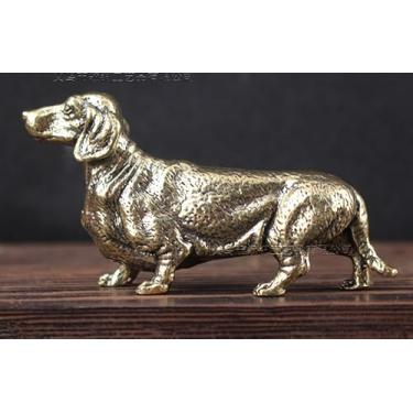 Imagem de SAINWORDS Estátua de cachorro Dachshund Estatueta de metal cobre latão portátil tamanho mini escultura para decoração de casa mesa de escritório decoração de mesa de carro ornamento de painel (A)