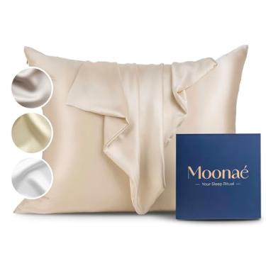 Imagem de Moonaé Fronha de seda amoreira – Capa de almofada de seda pura para cabelos mais saudáveis e pele mais macia – macia, respirável e reguladora de temperatura, capa de seda luxuosa cores Champ-Q