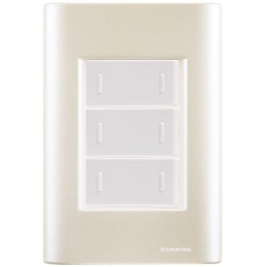 Imagem de Cj Placa Três Interruptor Triplo Giz Pérola Tramontina Completo Pronto Tramontina