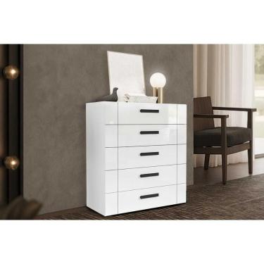 Imagem de Cômoda Juvenil Lisboa 5 Gavetas MDF Puxador Plástico Branco para Quarto Infantil
