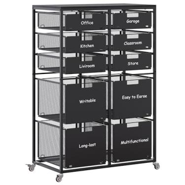 Imagem de EasyPAG Carrinho de rodinhas com gavetas, carrinho de artesanato multiuso para armazenamento utilitário móvel com 10 gavetas, armário de arquivo de metal para escritório em casa, preto