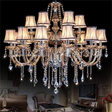Imagem de Lustre de luxo europeu com cristais dourados e iluminação LED para sala de estar, restaurante, quarto, villa, hotel, duplex, loja de roupas, salão de beleza, café, bar e karaokê (HB 18 lâmpa