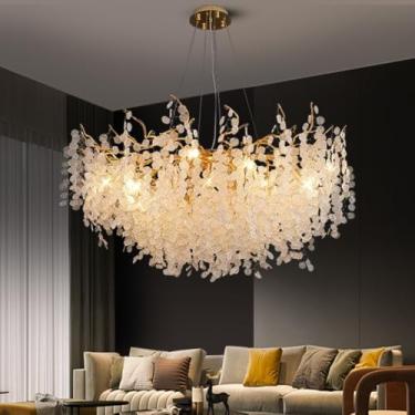 Imagem de Lustre de teto Cristal com Design de Galhos e Folhas | Luminária Pendente de Teto Luxuosa para Sala, Quarto, Sala de Estar e Hall de Entrada (80cm)