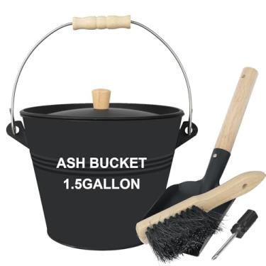 Imagem de Mini balde de cinzas com tampa, pá e vassoura, balde de metal para lareira de 4 litros com tampa, balde de carvão e lata de cinzas para lareira, cinzas, fogueiras, lareira, fogões a lenha, interior e