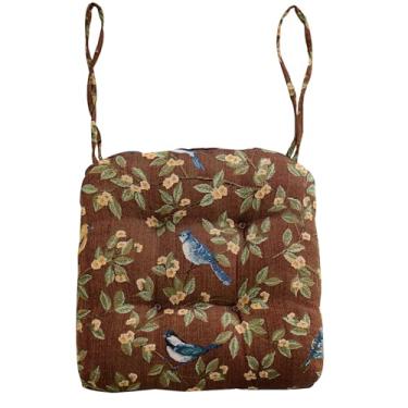 Imagem de vctops Almofadas de cadeira Farmhouse Brid Print com laços em forma de U macias e confortáveis almofadas de assento antiderrapantes para sala de jantar interna e cadeiras de cozinha (café, 46 x 45 cm)