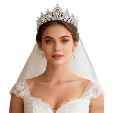 Imagem de Coroa elegante de princesa para mulheres, tiara de cristal prata, tiara de cabeça, casamento, formatura, festa de aniversário