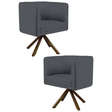 Imagem de Kit 2 Poltronas Decorativas Base Giromad Madeira Betina C-03 Corano Cinza - Domi