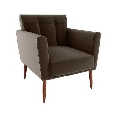 Imagem de Poltrona Decorativa Confortável Pés Em Madeira Maciça Cancun Veludo Marrom Matrix Veludo Marrom