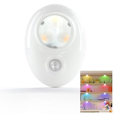 Imagem de Luz noturna RGB com sensor de movimento recarregável (estilo seixo) com controle remoto, bateria de 500 mAh, ângulo de 120° alcance de 3 a 5 m, controle de botão único, suporte magnético + placa