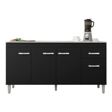 Imagem de Balcão Multiuso P/ Cozinha Gabriela 150cm Preto S/tampo Ajl Cor Preto