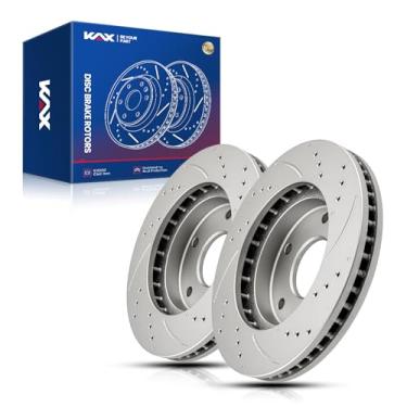 Imagem de KAX Rotores de freio a disco perfurado e ranhurado dianteiro 55047 serve para Blazer 1998-2005, S10 1998-2004, Jimmy 1998-2001, Sonoma 1998-2004, Bravada 1997-2001, Hombre 1998-2000, 2 peças