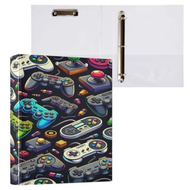 Imagem de Blueangle Fichário de 3 anéis com vários gamepads com prancheta e 2 bolsos - Organizador de documentos decorativos de 3 cm para escritório, suprimentos para reuniões (552)